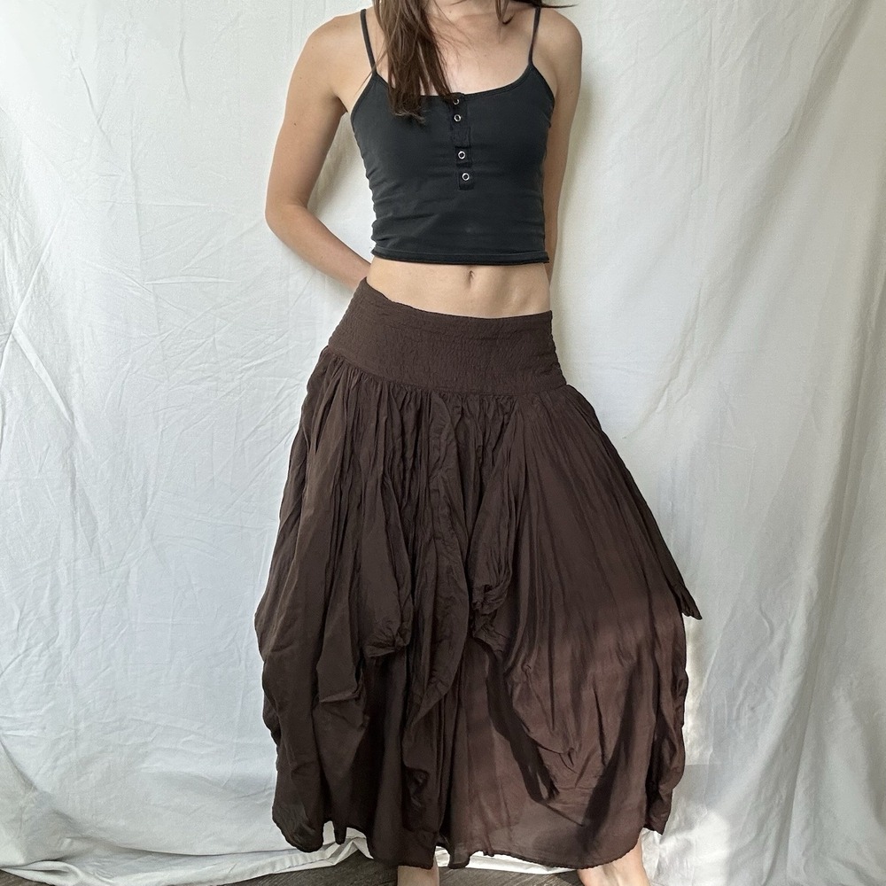 Zara Chocolate Brown Asymmetrical Ruffle Skirt Boho Fairy Cottagecore